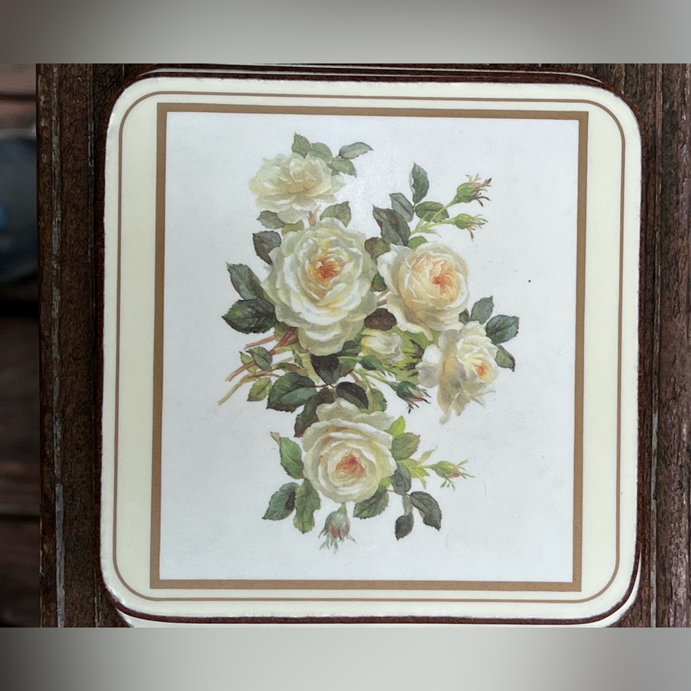 Vintage Pimpernel Coasters English Rose Motif Moisture Proof Cork Back Set of 5 - Picture 4 of 16